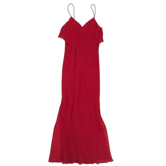 Vintage 90s Niki Livas Red Spaghetti Strap Prom Evening Gown Maxi Dress / Size 4 - Picture 6 of 8